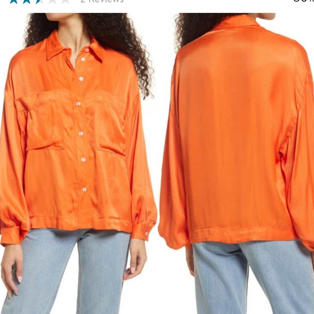 Topshop Orange Satin Button Up‎ Shirt Size 4